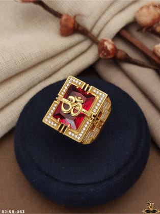 Squre Red Stone Om Design Mens Style Ring SR-063-18