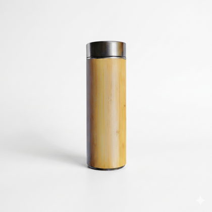 Malvaa Eco-Friendly Bamboo Insulated Bottle with Tea Infuser - Stainless Steel Thermal Flask
