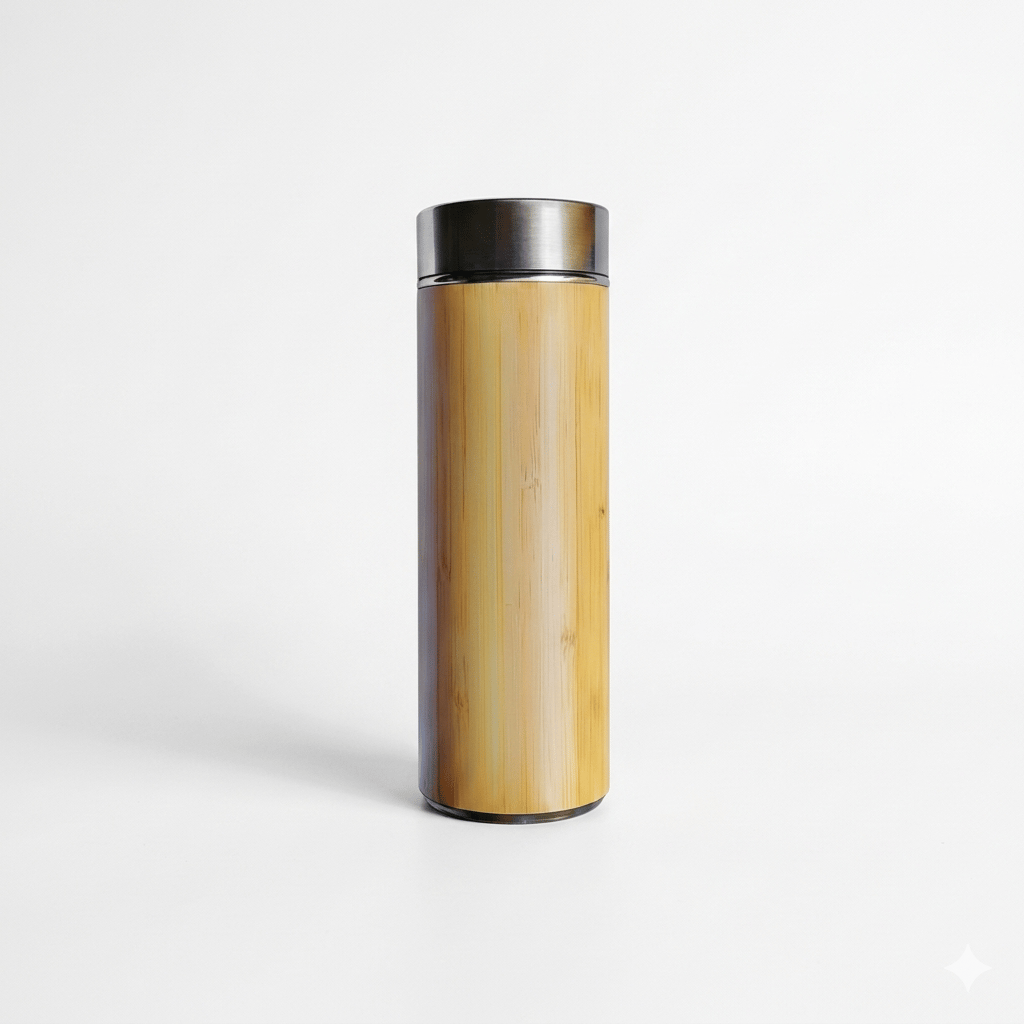 Malvaa Eco-Friendly Bamboo Insulated Bottle with Tea Infuser - Stainless Steel Thermal Flask