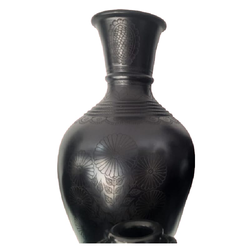 Black Pottery Flower Vase Handmade 14 Inches