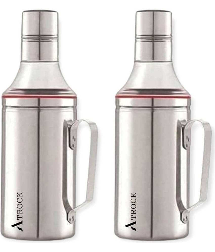 ATROCK - Oil Dispenser 1litre Steel Silver Oil Container ( Set of 2 )