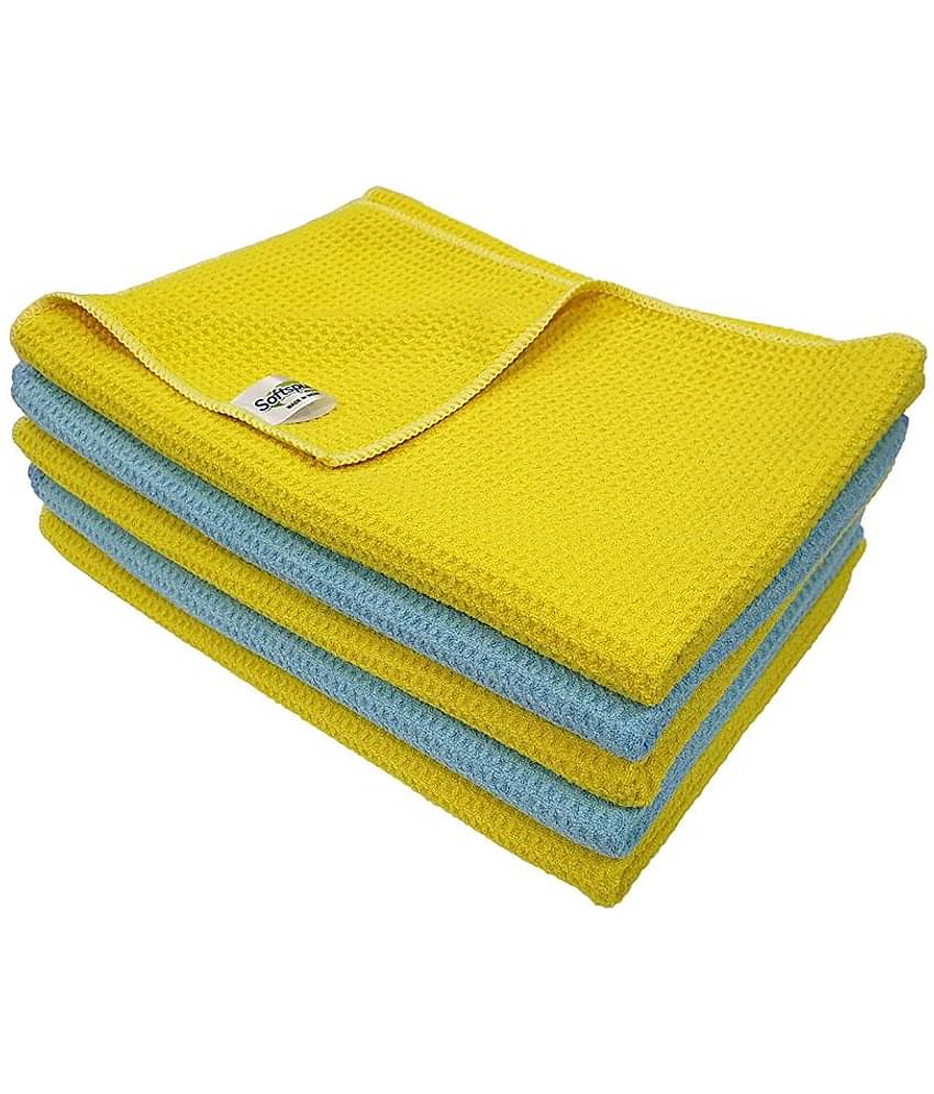 SOFTSPUN Microfiber Drying Cloth, 40x60 Cms, 5 Piece Waffle Weave Towel Set, 400 GSM, (Multi-Colour) Super Absorbent Lint & Streak-Free Cloth Cleans and Polishes for Car Window/Glass Office & Home.