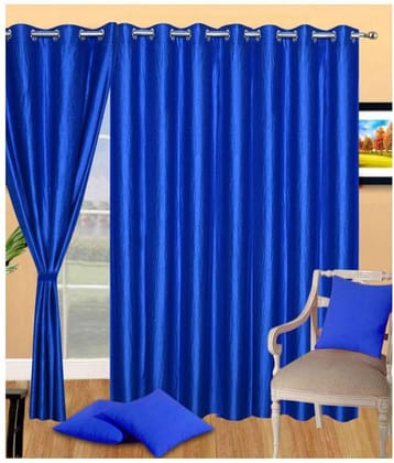 Panipat Textile Hub Solid Semi-Transparent Eyelet Door Curtain 7 ft Pack of 2 -Blue