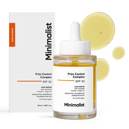 Minimalist Hair Serum for Dry Frizzy Hair with SPF 30, Keratin, Argan Oil & Ceramides| Heat Protection Serum, Smoothens & Protects From UV | Lightweight | Leave In For Women & Men | 50 ml Minimalist Hair Serum for Dry Frizzy Hair with SPF 30, Keratin, Ar