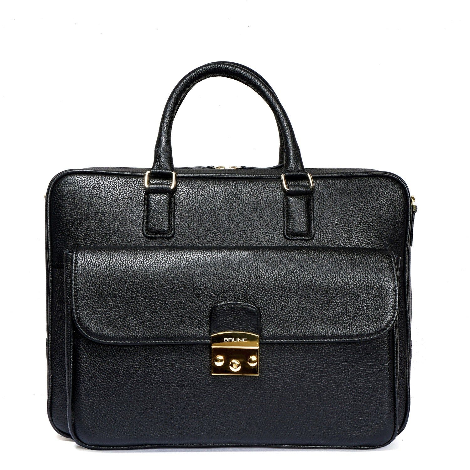 Organizer Laptop/Office Briefcase in Textured Black Leather-FS