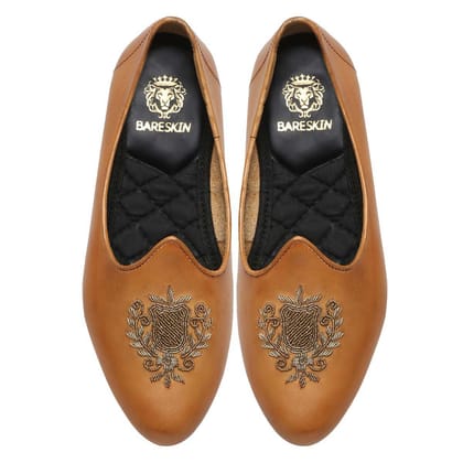 Ethnic Crest Zardosi Jalsa in yellow Tan Leather-40/6