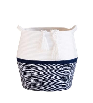 Generic Cotton Matka 14x12 Inch Storage Basket For Clothes With Out Lid (Gray-White)-PID66436