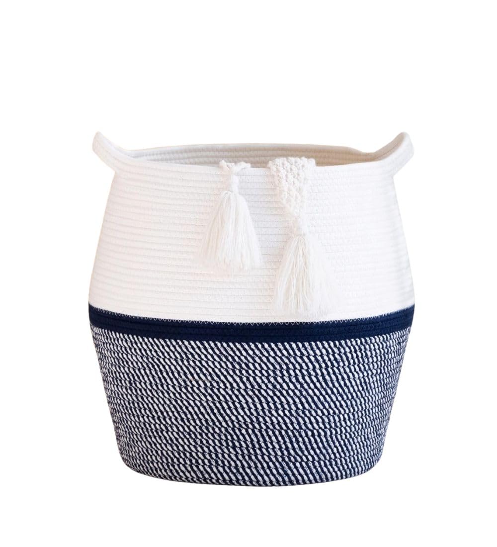 Generic Cotton Matka 14x12 Inch Storage Basket For Clothes With Out Lid (Gray-White)-PID66436