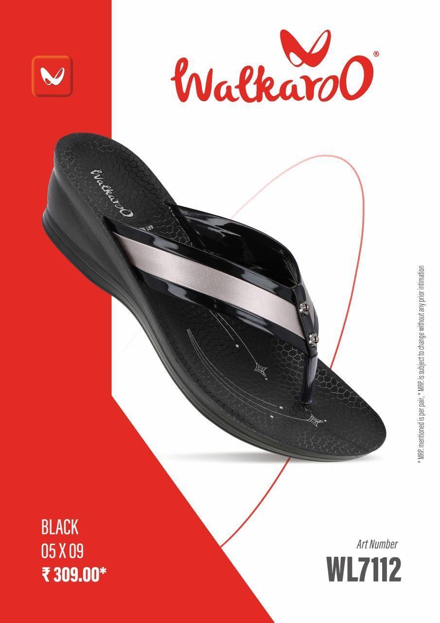 Walkaroo WL7112 Black L No 8 Ladies Slipper