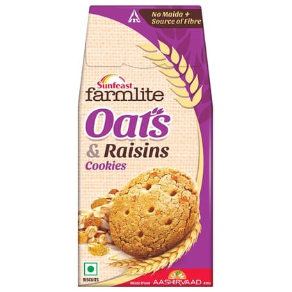 Sunfeast Farmlite Biscuit - Cookies - Oats & Raisins, 150 g Carton