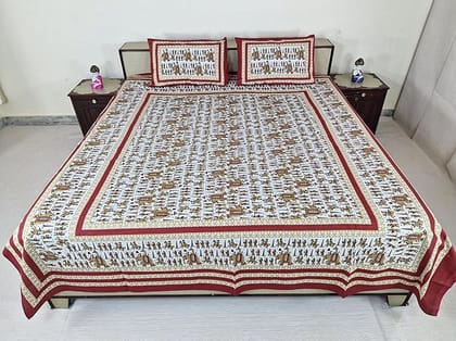 Bedsheet Set with Pillow Covers, Intricate Ethnic Rajasthani Design, 100% Cotton, 210 x 226 cm,Best for Single Bed & Big Deewan Sets