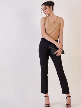 Beige Square Neck Basic Top-XS
