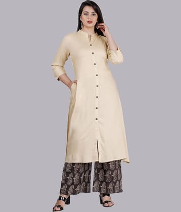MAUKA - Cream Front Slit Rayon Women's Stitched Salwar Suit ( Pack of 1 )