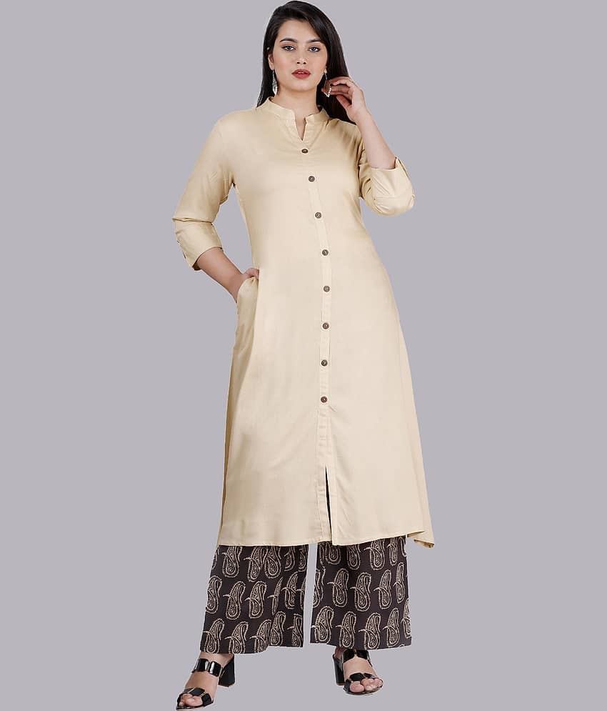 MAUKA - Cream Front Slit Rayon Women's Stitched Salwar Suit ( Pack of 1 )