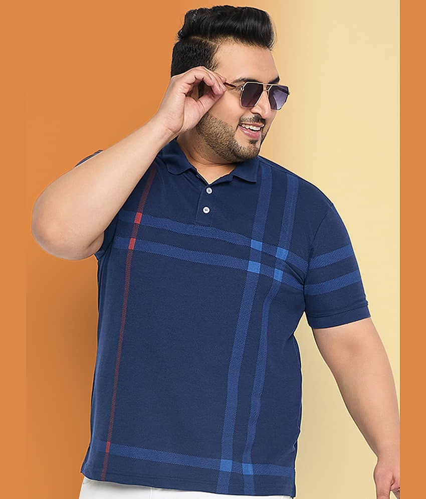 RELANE Men Cotton Blend Regular Fit Printed Polo T Shirt ( Navy )