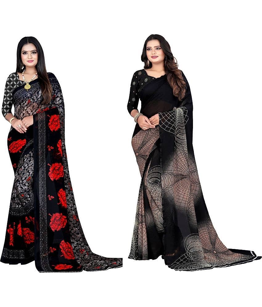 LEELAVATI Georgette Printed Saree With Unstitched Blouse Piece ( Multicolor )