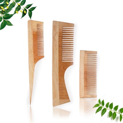 INSIME Neem Wooden Comb Set for Women & Men | Wooden combs combo Hair Comb Set | Kachi neem comb for Women for Hair Growth | Dandruff remover comb Neem Wood Kangi for Hair (Pack of 3) INSIME Neem Wooden Comb Set for Women & Men | Wooden combs combo Hair 