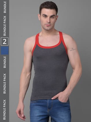 Men's Assorted Pack of 2 Solid Combed Cotton Racerback Styled Gym Vest