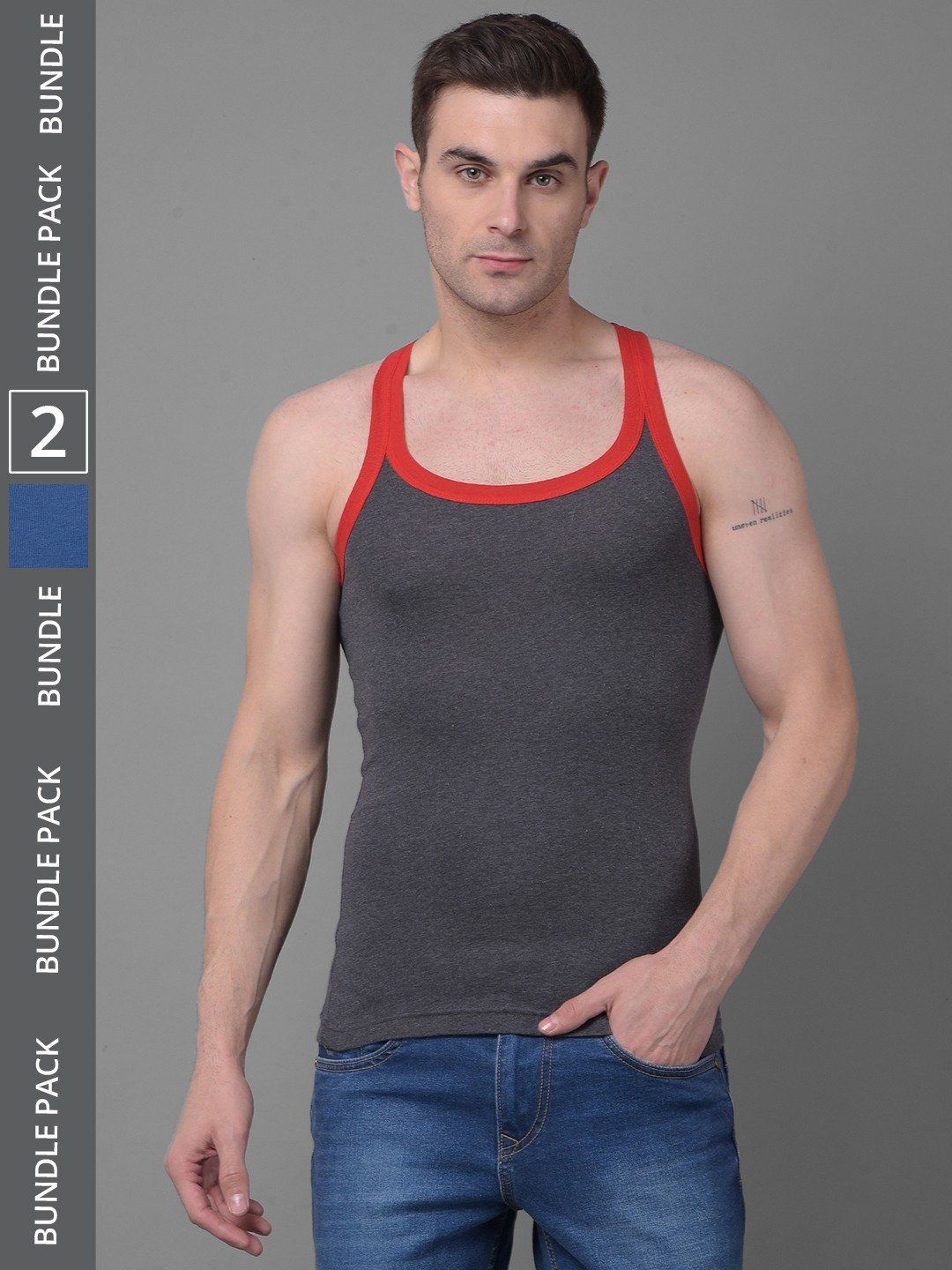Men's Assorted Pack of 2 Solid Combed Cotton Racerback Styled Gym Vest