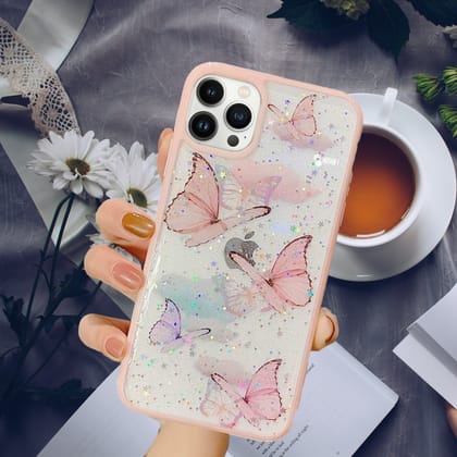 Cute Butterfly Glitter Transparent Case-iPhone 14 Pro Max