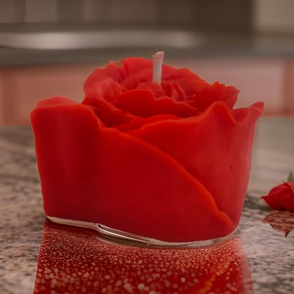 Heart Shape Rose Flower Shape for Home Decor | Romantic Fragrance | Smoke-Free Pillar | Romantic Night Candle (Pack of 1, Red)