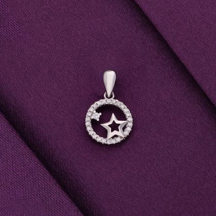 Sterling Zircon Studded Star Silver Pendant-White Stone / Silver