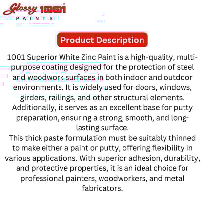 1001 Superior White Zinc Paste (Safeda) | High-Coverage, Fast-Drying Formula | Thick Paste Ideal for Putty Preparation & Protective Coating on Metal & Wood | 1 Kg