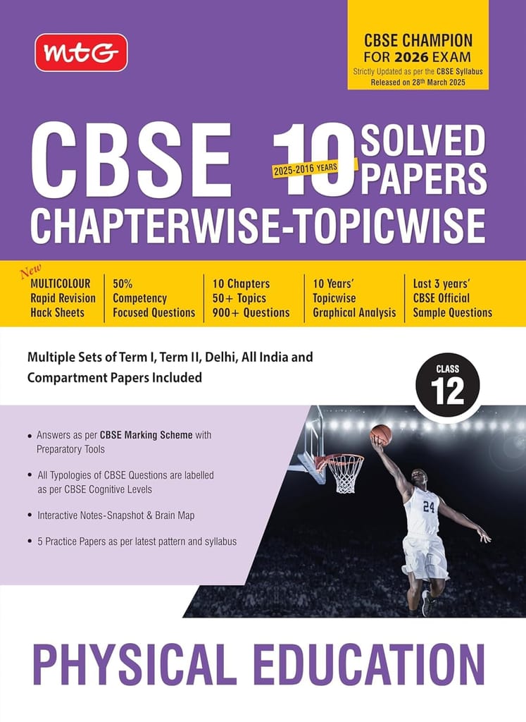 MTG chapterwise Physical Education Class 12 Solved Papers 2025-2016, Chapterwise-Topicwise, 10 Years Question Bank with Practice Papers - Sports and Fitness Equipment | Buy online on ZillyBuy