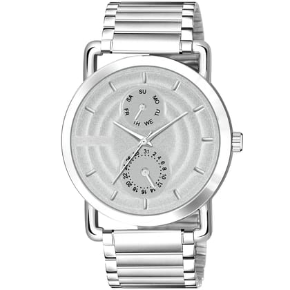 Silver 3D Embossed Stainless Steel Analog Watch for Men LR124