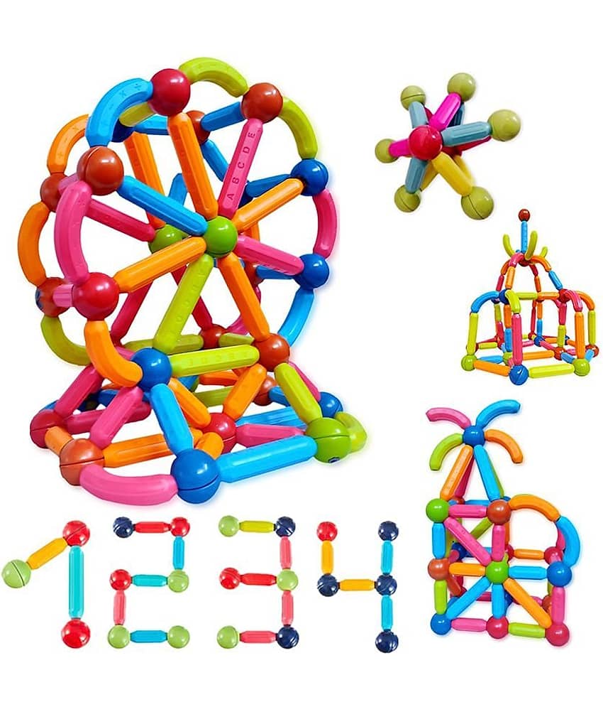 RAINBOW RIDERS Magnetic Sticks 128 pcs Building Blocks for Kids- Magnetic Toys for Kids Girls Boys-3+Years  Toddlers Educational Stem Learning Magnet Stick with Balls Game Set,Multicolor (Magnetic Stick 128 pcs)