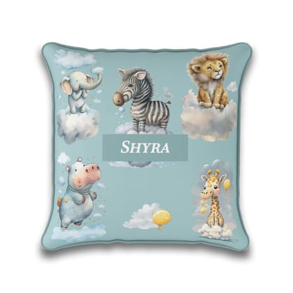 Lofty Animals Cushion Cover (kids)-Blue Light Turquoise / 16 Inches / Satin