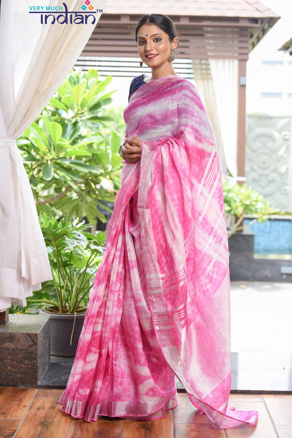 Pure Linen with Shibori Hand-dyed White and Pink Weave