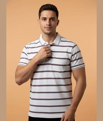 UNIBERRY Men Cotton Blend Regular Fit Striped Polo T Shirt ( White )