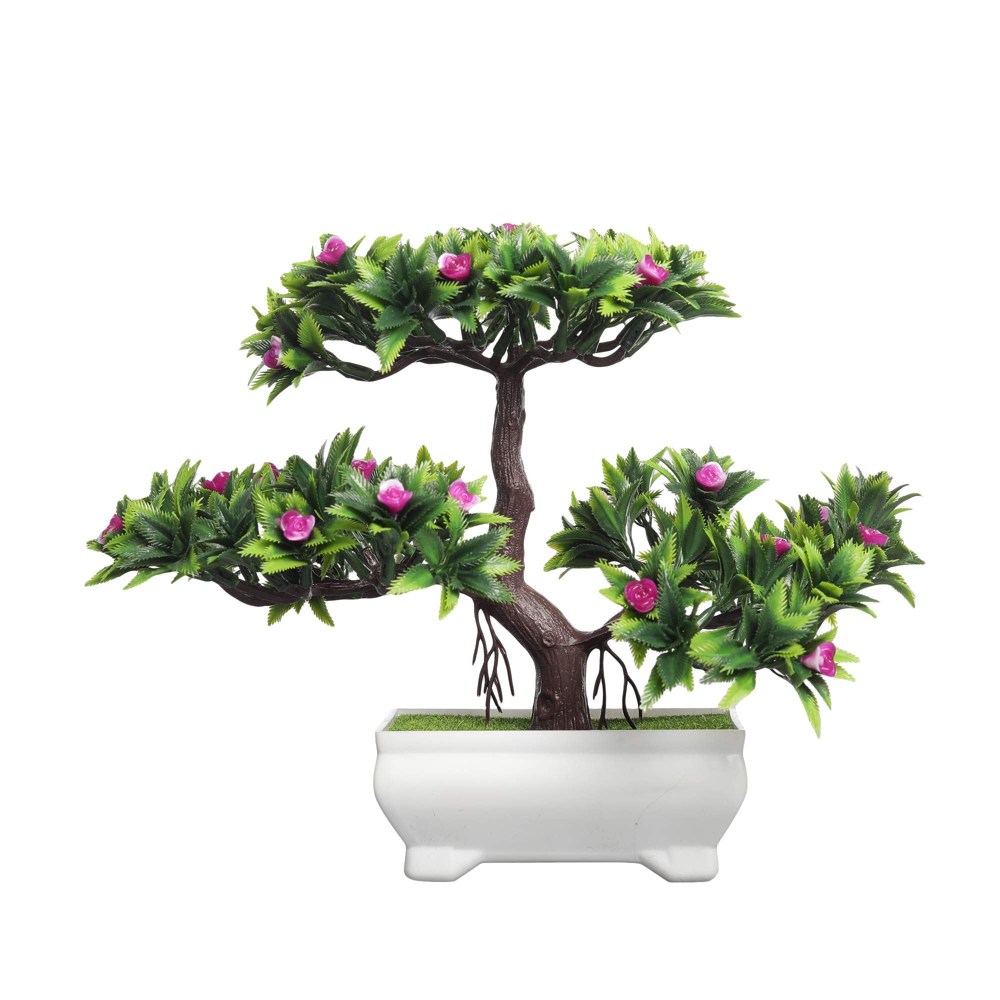 FOLIYAJ Artificial Plant Bonsai Tree with Pot for Home Decor Living Room (23 cm x 10 cm x 23 cm, FYJ-WPT-B-3HDTRNLEVLTPURFLW)