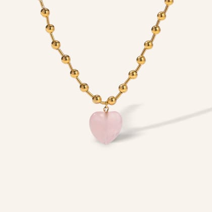 Rose Pink Crystal Heart Pendant Necklace