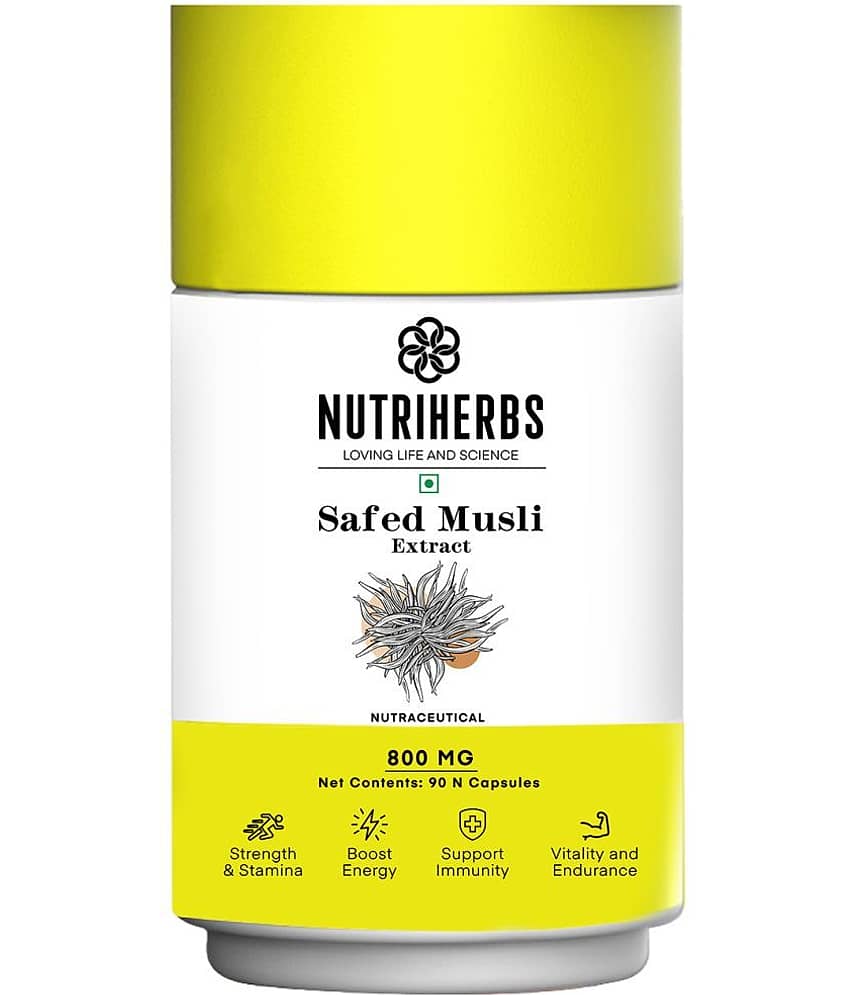 Nutriherbs Safed Musli Capsules 800 mg - 90 Capsule| Provides Energy & Boosts Immunity | Enhances Sports Performance