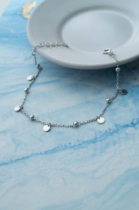 Gleaming Circle Charms Sterling Silver Chain Bracelet-Silver / 6 inches adjustable upto 8 inches