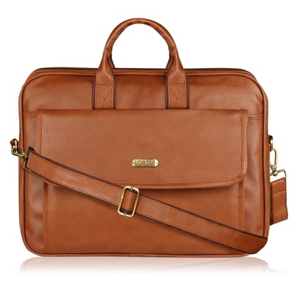 LOREM Glossy Tan Color Faux Leather 9.44L Messenger Bag for Men � Fits Up to 15.6" Laptop � Perfect for HP, Dell, Lenovo, MacBook BG112