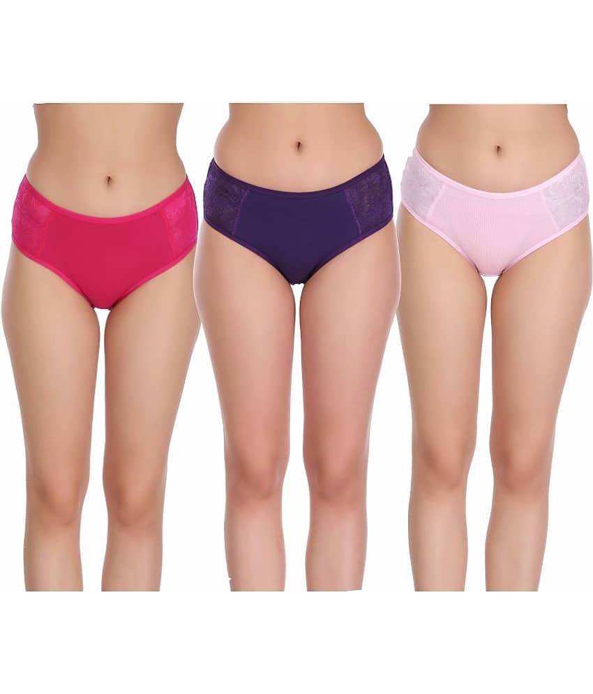 Eve's Beauty Pack of 3 Cotton Lycra Women's Hipsters ( Multi Color )