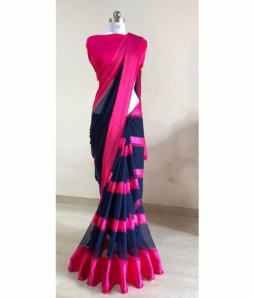 Sitanjali Satin Printed Saree Without Blouse Piece ( Pink )