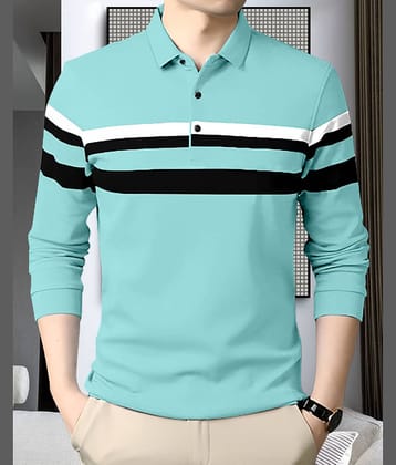 AOOSH Pack of 1 Cotton Blend Regular Fit Striped Full Sleeves Men's Polo T Shirt ( Black )