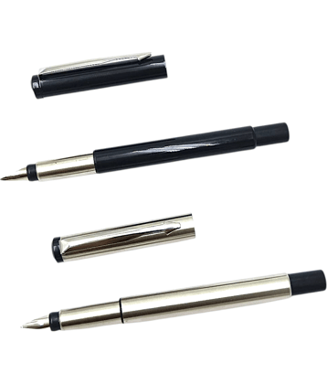auteur Excutive 901 Fountain Pen Silver & Black Metal Body Fine Nib With Arrow Clip Best Calligraphy Gift Pen For Men & Women Professional Executive Office, Nice Pens (Pack Of 2)