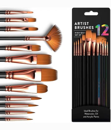 Painting Brushes Set of 12 Professional Round Pointed Tip Nylon Hair Artist Acrylic Paint Brush for Acrylic/Watercolor/Oil Painting