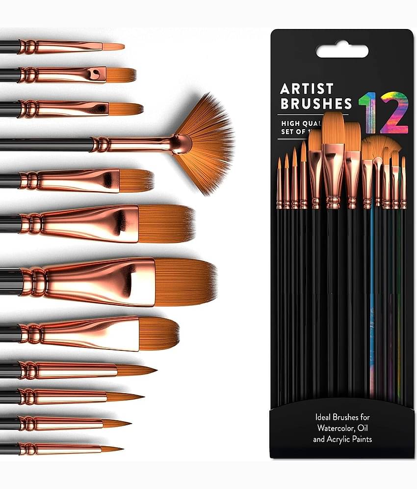 Painting Brushes Set of 12 Professional Round Pointed Tip Nylon Hair Artist Acrylic Paint Brush for Acrylic/Watercolor/Oil Painting