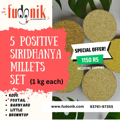Fudonik Siridhanya 5 Positive Millets Whole Grain Set (Unpolished) | High Fiber Superfood Combo | Diabetic Friendly