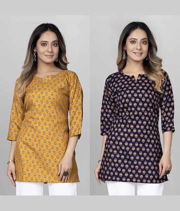 KALAVRITTA Pack of 2 Cotton Blend Printed Straight Women's Kurti - ( Multicolor )