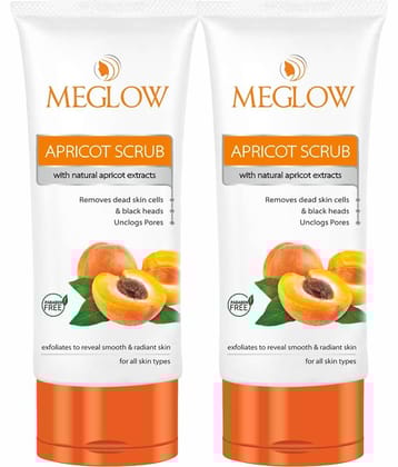 Meglow Apricot Scrub with Natural Extracts Gentle Exfoliation & Soft Skin - 70g Each ( Pack of 2)