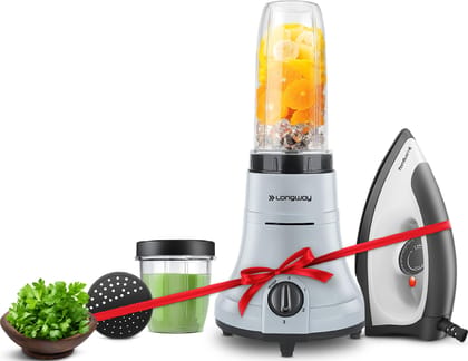 Longway Sage 500 Watt Juicer Mixer Grinder for Grinding, Mixing, Juicing with Powerful Motor & Kwid 1100 Watt Dry Iron (Gray & Black, 2 Jars, Combo Offer) Longway Sage 500 Watt Juicer Mixer Grinder for Grinding, Mixing, Juicing with Powerful Motor & Kwid