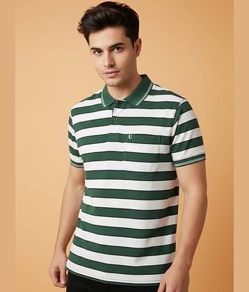 UNIBERRY Men Cotton Blend Regular Fit Striped Polo T Shirt ( White )