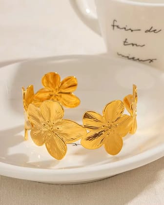 Premium Gold Wide Cuff Bracelet & Floral Earring Set | Vintage Jewelry  by Print Magical Gifts
